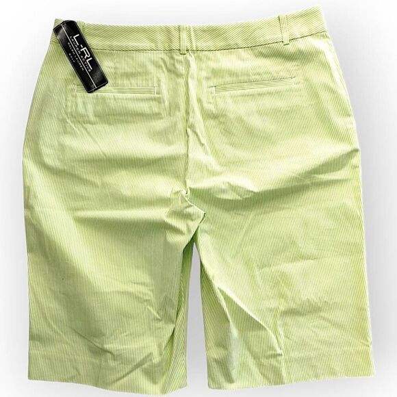 LRL Lauren Womens Shorts Sz 10 Golf Walking Green Stripped Active Bermuda - Picture 3 of 8